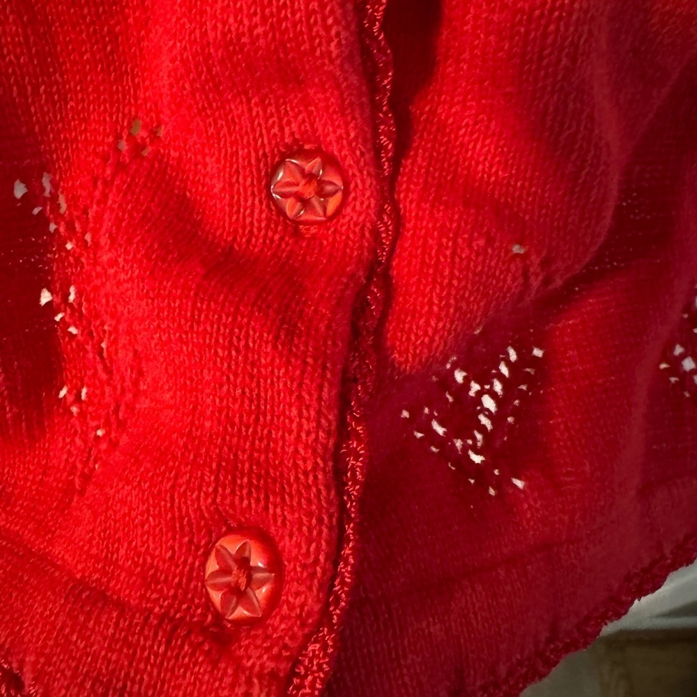Sequin Beaded Embroidered Rose Red Cardigan Sweater Grannycore VTG Valentines Da - Picture 5 of 15